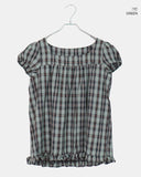 Onnit Check Square Neck Mini Short Sleeve Blouse