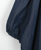 Demins Ribbon Button Denim Short Sleeve Blouse