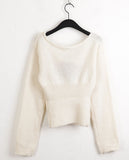 Claim Deep U-Neck Flower Slim Long Sleeve Knit