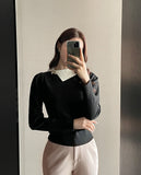 Jaylin Color Matching Collar Shirring Knit