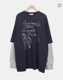 [Fake Layered] Dorin Overfit Layered Lettering Color Matching Long Sleeve T-Shirt