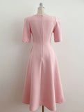 Tian Boat Neck Puff Flare Long One Piece