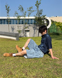 One-tuck Bermuda denim pants