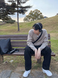 Thick hachi half-open knit zip-up