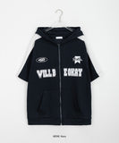 Naoki color matching lettering over short sleeve hood zip-up