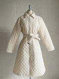 Suede Quilted Lightweight Long Padding Coat (Belt Set)