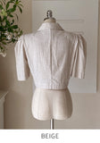 Beilb Linen Puff Collar Check Crop Jacket