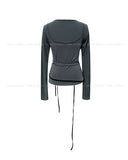 Kuri Color Matching Strap Layered Bustier Long Sleeve Set