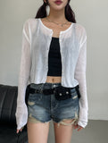 [U-BASIC] See-through Linen Ribbed Crop Cardigan