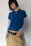 STRIPE LAYERED COLLAR TEE