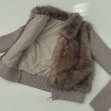 Detachable Sleeve Fur Vest Knit Jacket