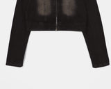 [MADE] Katsun Vintage Washing Two-Way Zipper No Collar Crop Denim Jacket