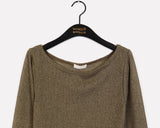 Reugan off-shoulder see-through shirring long-sleeved knitwear