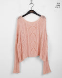 Api Wav Punching See-Through Rib Neck Long Sleeve Knit