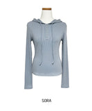 Dazzle ribbed snap semi-crop hoodie
