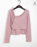 [SET] Shopee Ribbon Strap Unbalanced Sleeveless Ribbed T-shirt