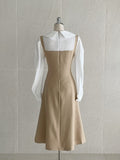 Nad Color Matching Collar Tweed Flare One Piece