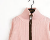 Elbi Wool Color Matching Ribbed String Knit Zip-Up