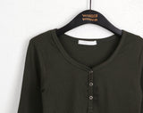Garb Snap Button U-neck Long Sleeve T-shirt