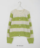 Calo Heart Punching Stripe Knit Cardigan