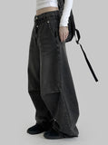 Cut pin tuck wide denim