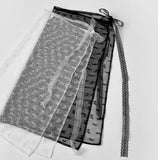 See-through layered ribbon wrap slit skirt