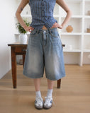 Tout Washed Wide Denim Bermuda Pants