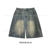 Side pin tuck washed bermuda denim pants