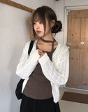 Groom Cable Round Neck Knit Cardigan