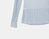 Toohi Cubic Ribbed V-Neck See-Through Long Sleeve T-Shirt