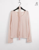 [2 SET] Town Scarf Set Stripe Linen Long Sleeve T-Shirt