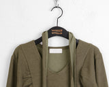 [Scarf Set] Purden Ribbed Side Shirring Crop Long Sleeve T-shirt