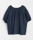 Demins Ribbon Button Denim Short Sleeve Blouse
