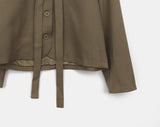 [muffler set] Tur no-collar V-neck button long-sleeved jacket