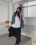 Kanto incision denim two-way quilted flight jumper
