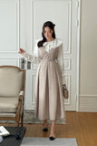 Collard V-neck Pintuck Pleats Long One Piece (belt set)