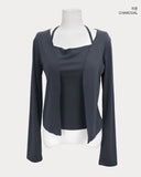 [Fake Layered] MIEM Layered Halter Sleeveless Cardigan