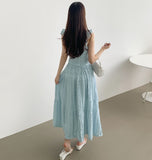 Tiered Frill Sleeveless A-line Banding Long Skirt Two-Piece Set Vacation Look