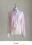 Rieple Color Matching Shirt Collar Knit Cardigan