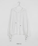 Nenti Linen Wood Beads Strap Shirring Hood Zip-up