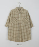 [unisex] Arima color pocket check over short sleeve shirt