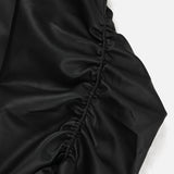 Track shirring leather hooded jacket