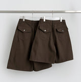 Folding Pin Tuck Back Pocket Bermuda Shorts Cotton Pants