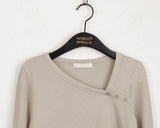 Hintz Button Diagonal Shirring Long Sleeve T-shirt