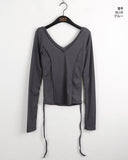 Ano Back Slit Strap Incision V-Neck T-Shirt