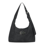 Belted flat shoulder bag