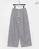 Kaea check color matching frill banding wide pants