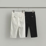 Back Pocket Capri Three Quarter Span Slit Cotton Pants