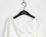 Vemon Unbalanced Shoulder Curve Snap Button Long-Sleeved Cardigan T-shirt