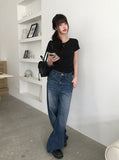Taron String Side Slit Ribbon Strap Short Sleeve T-Shirt
